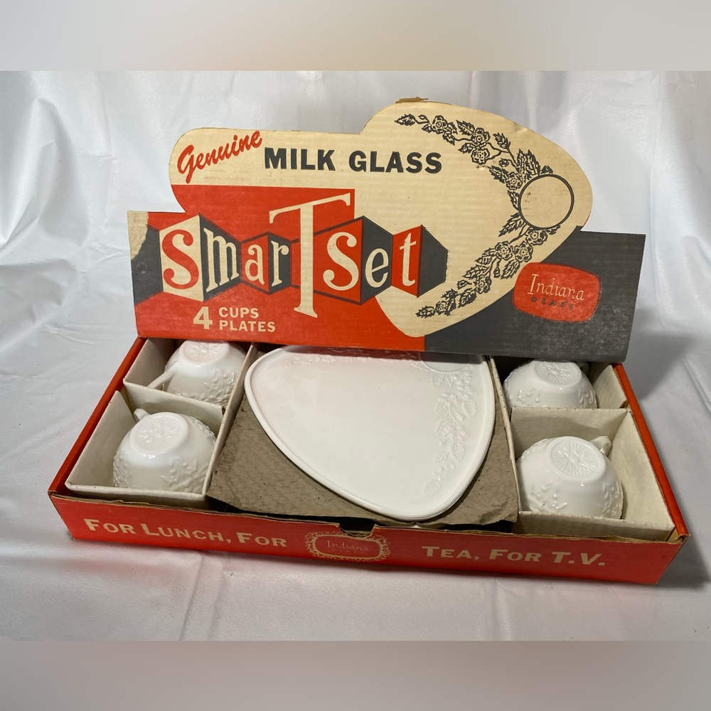 Vintage MCM milkglass luncheon set by Indiana Glass